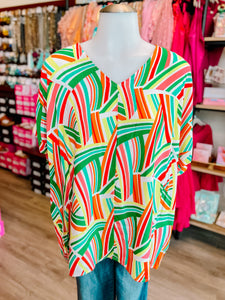 Bright Green Red Geometric Top-PLUS