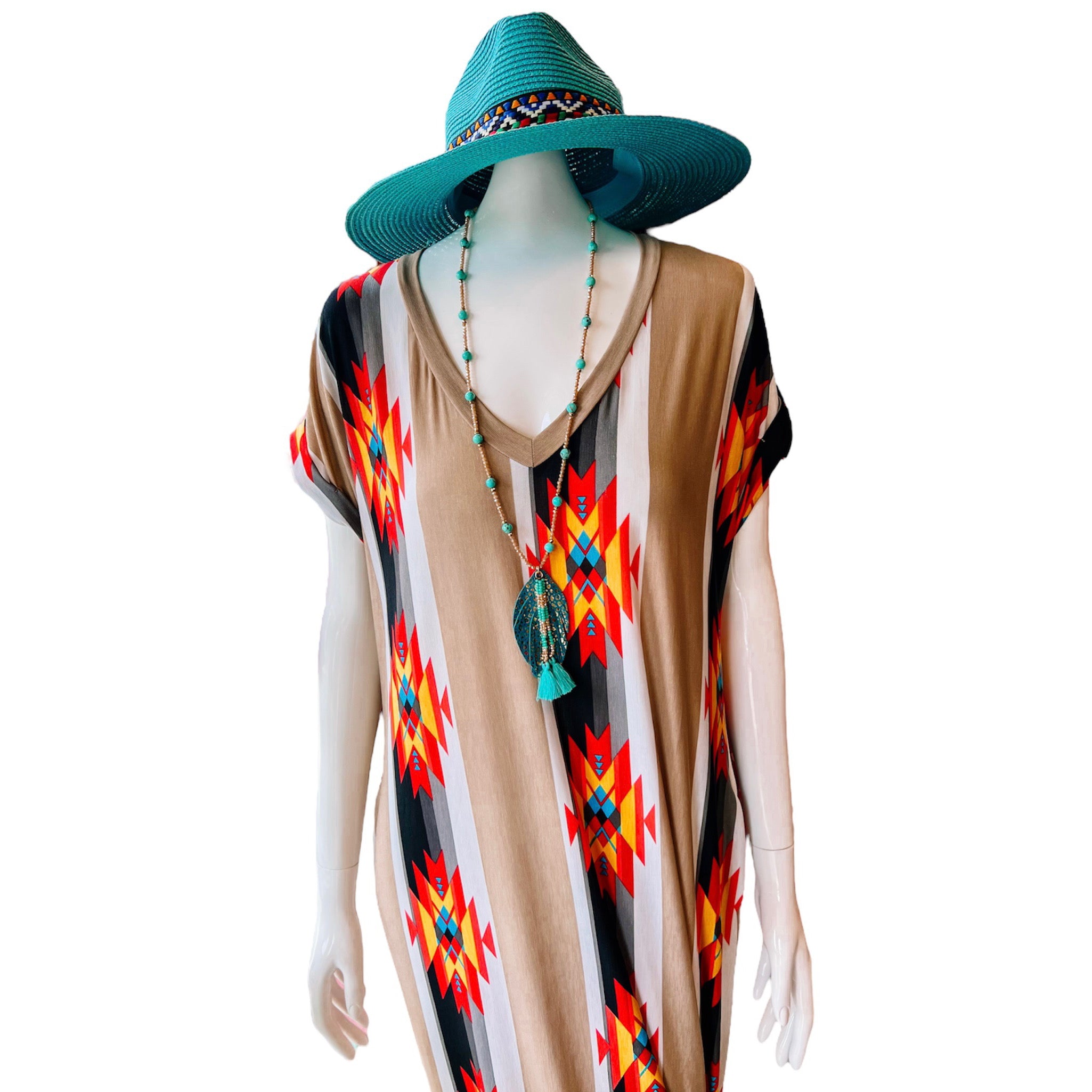 Taupe Aztec Pocketed Maxi Dress