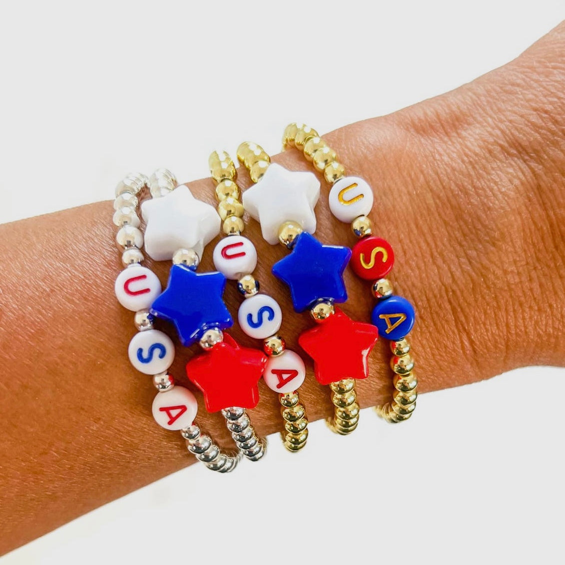 4th Of July Silver WORD "USA" Bracelet