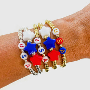 4th Of July Silver WORD "USA" Bracelet