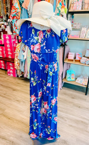 Blue Floral Off/On Shoulder Jumpsuit