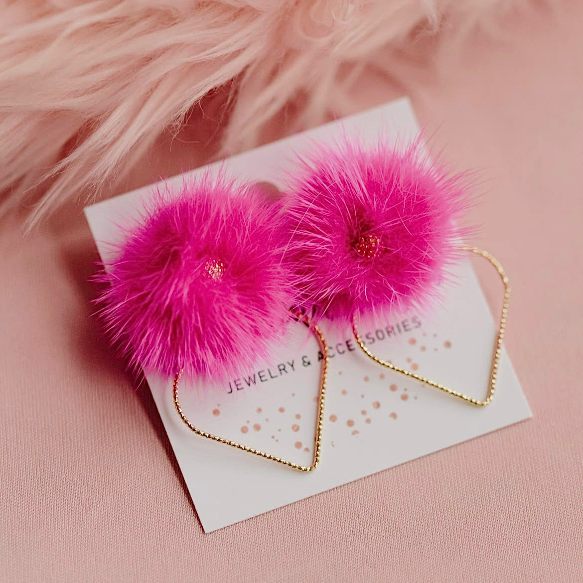 Hot Pink Puff Heart Earrings TLD Designs