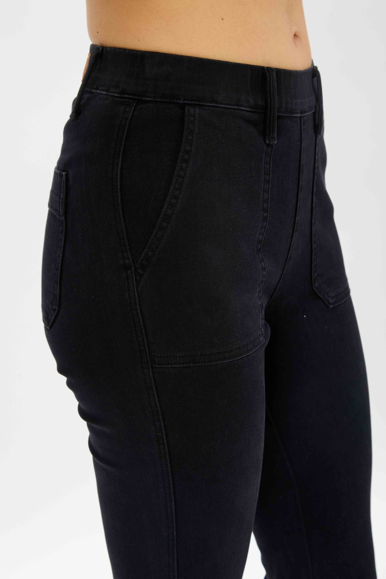 Judy Blue Denim Black High Waist Elastic Pull On Trouser Flare