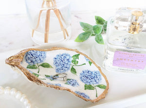 Handmade Oyster Shell Trinket Ring Dish Scattered Hydrangeas