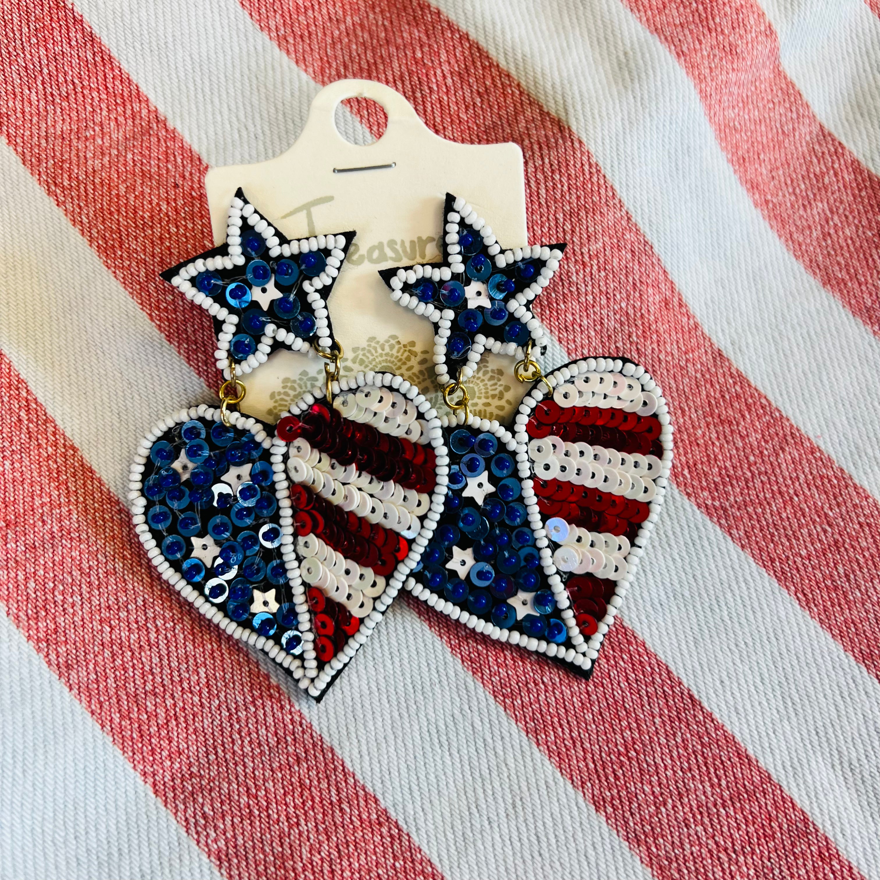 DANGLY HEART SEQUIN EARRINGS USA