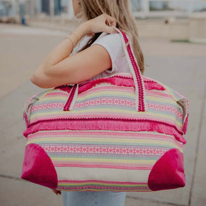 Magenta Frilled Multicolor Weekender Tassel Duffle Bag