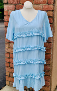 Blue Flouncy Ruffle Dress