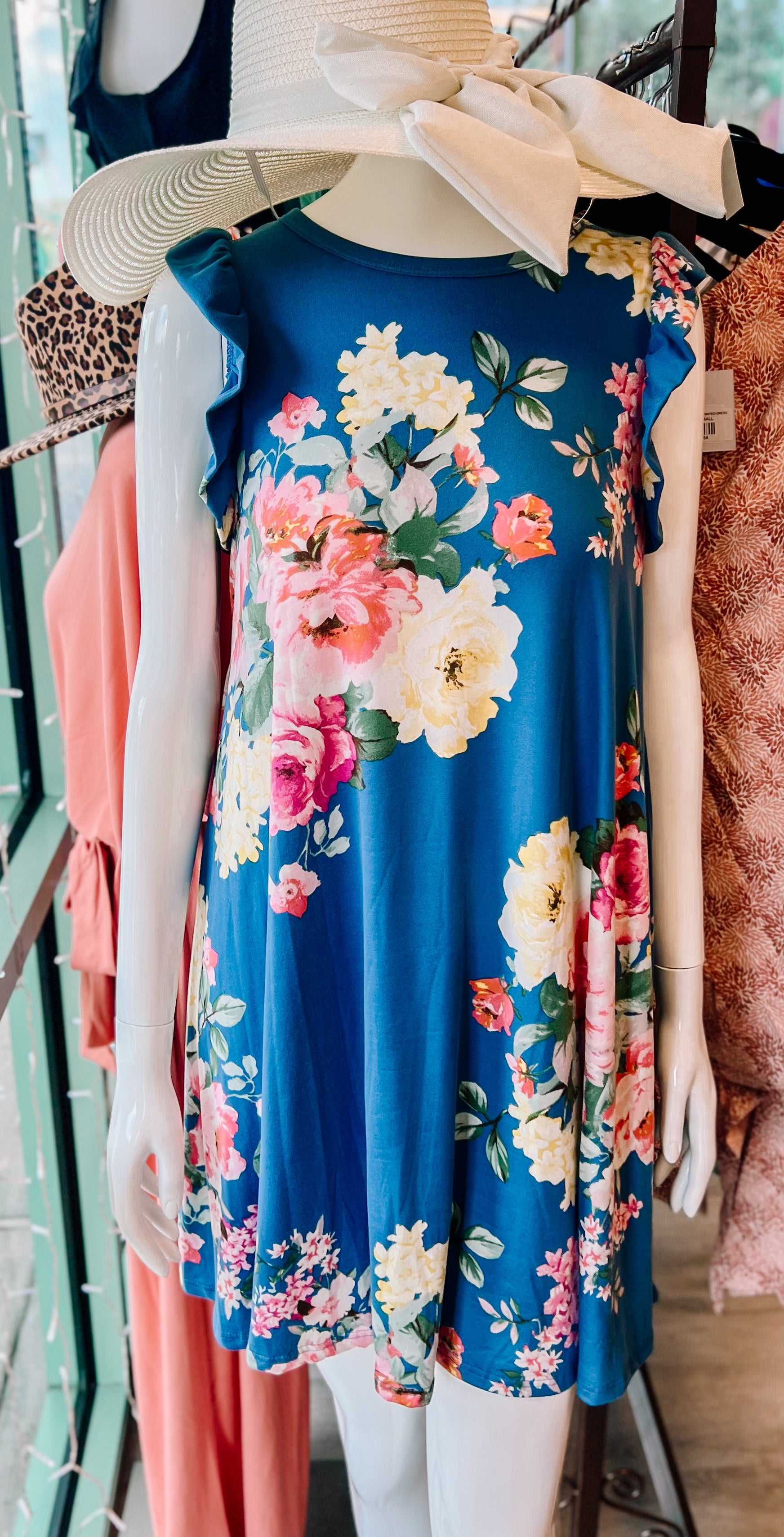 Blue Floral Ruffle Dress