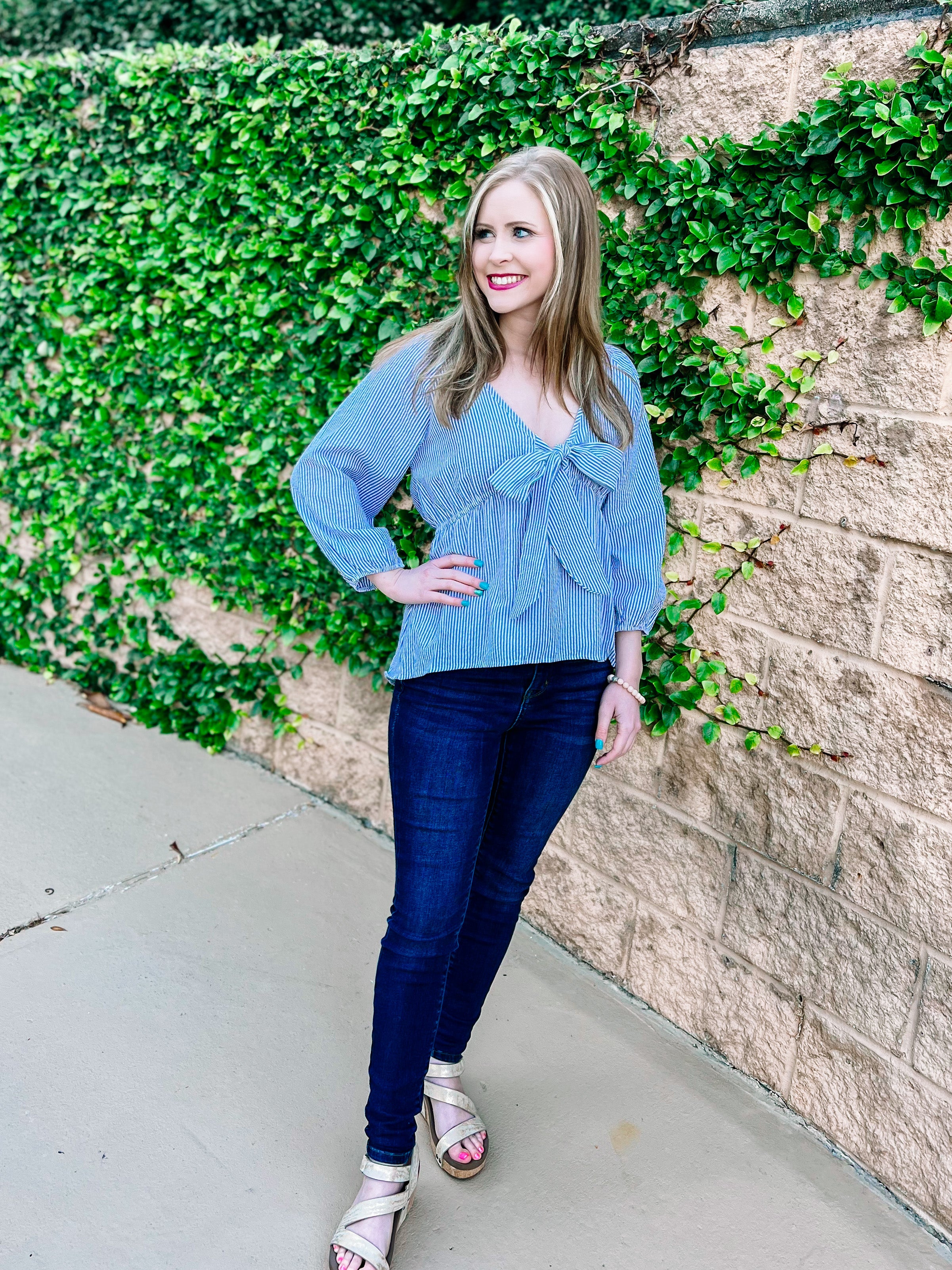 Seersucker Blue Striped Knotted Top- PLUS- SALE