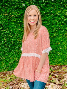 Coral Floral Short Sleeve Top-PLUS 3X