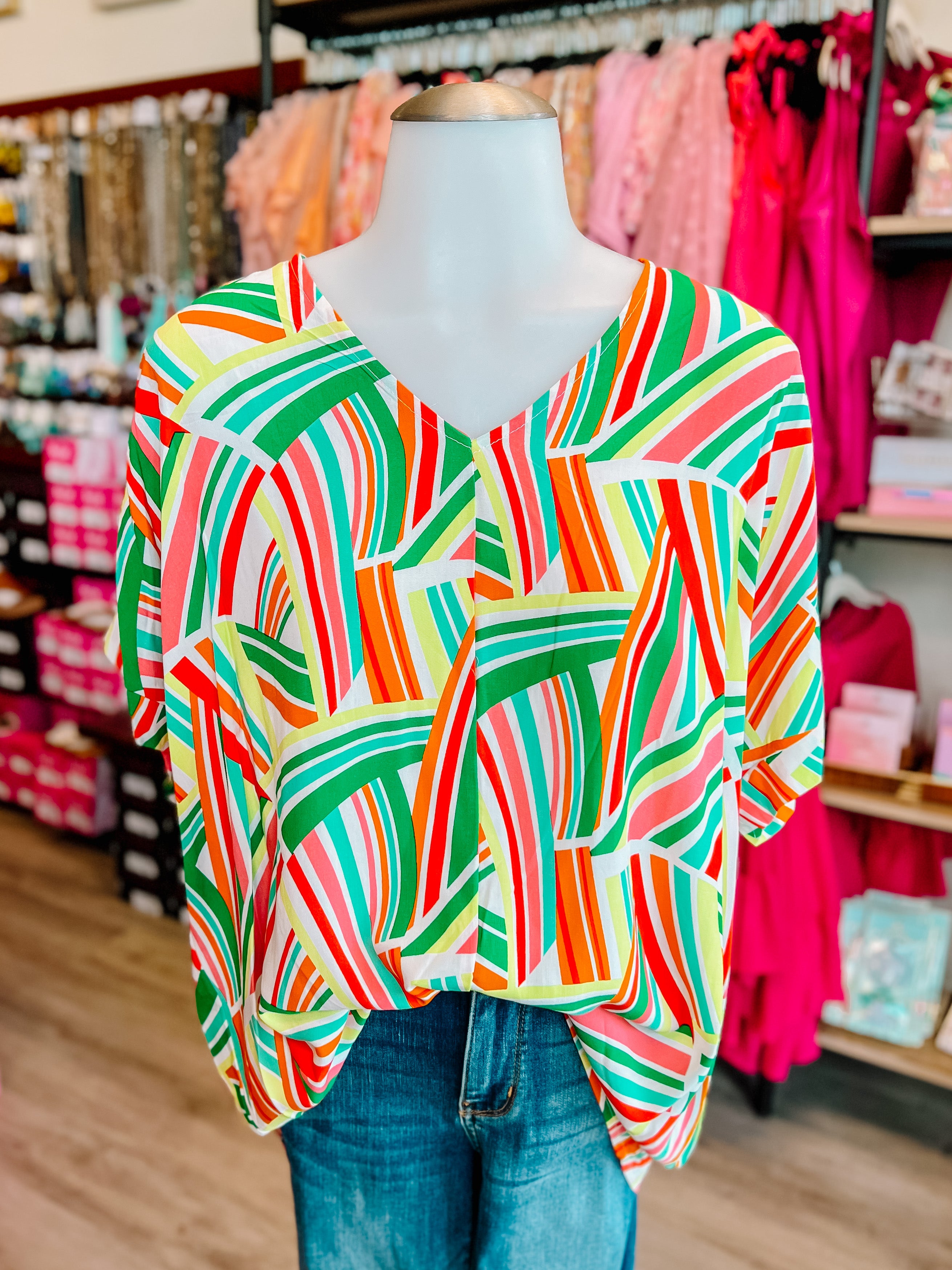 Bright Green Red Geometric Top-PLUS