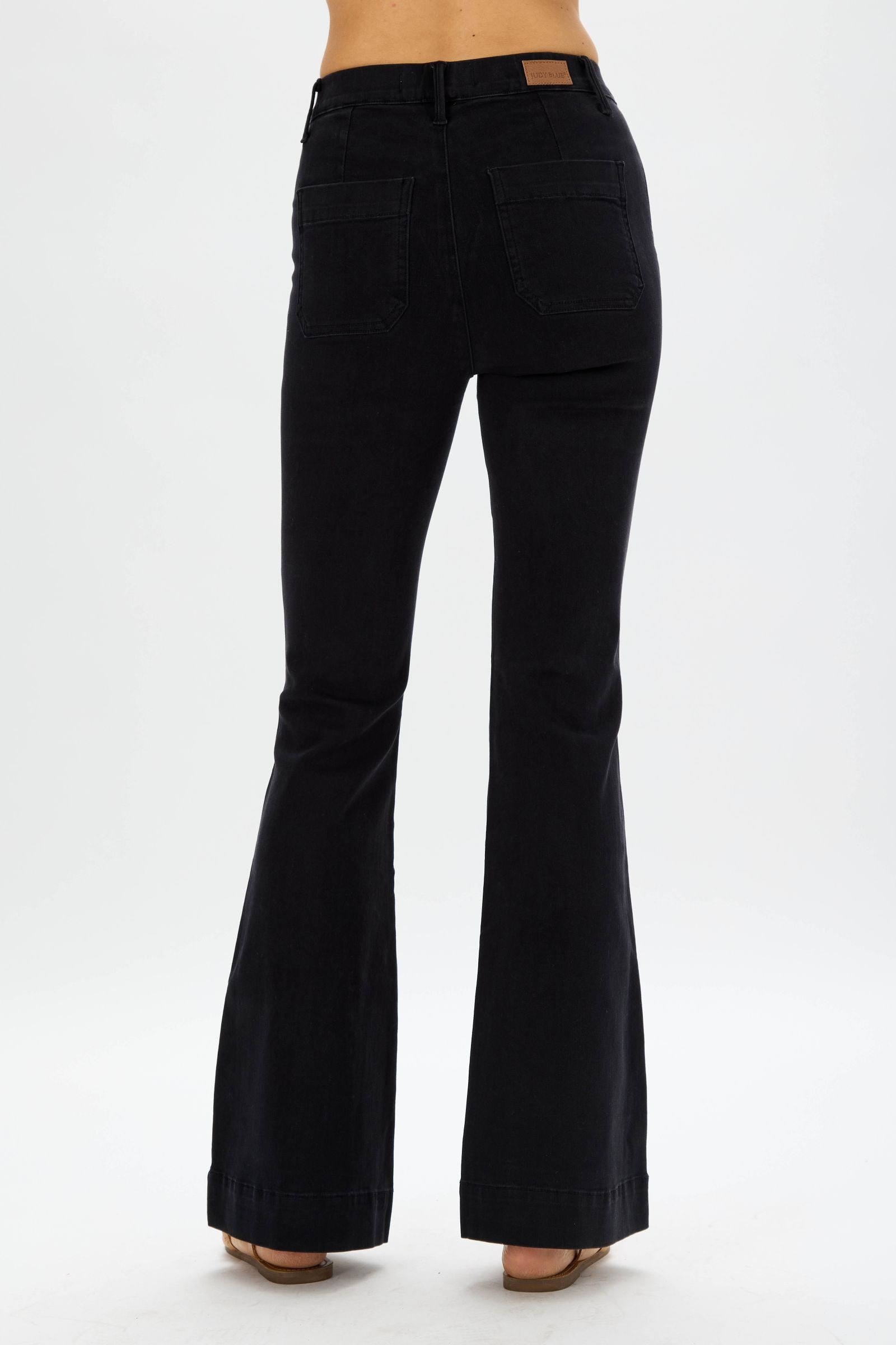 Judy Blue Denim Black High Waist Elastic Pull On Trouser Flare