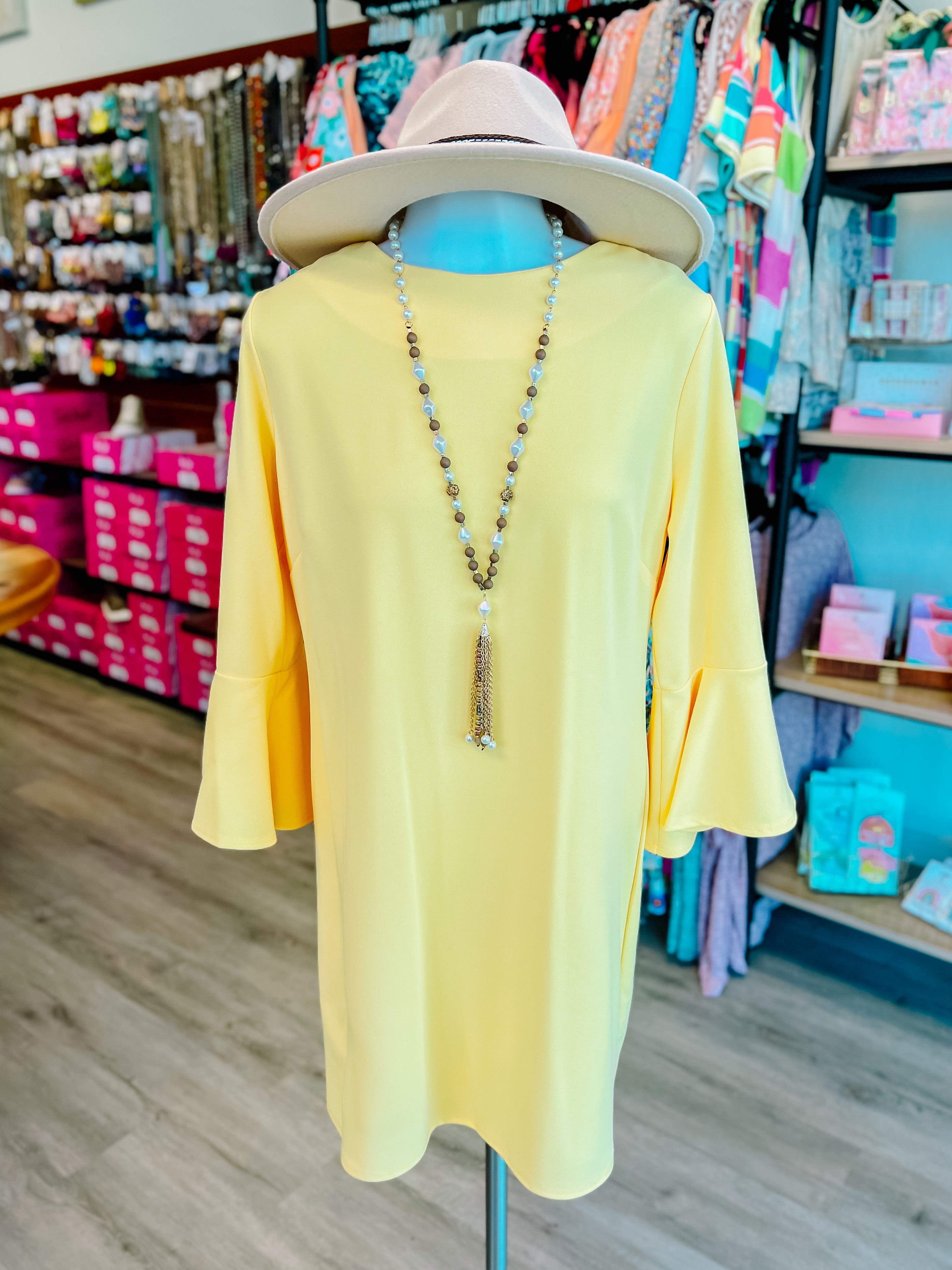 Bell Sleeve Crew Neck Dress