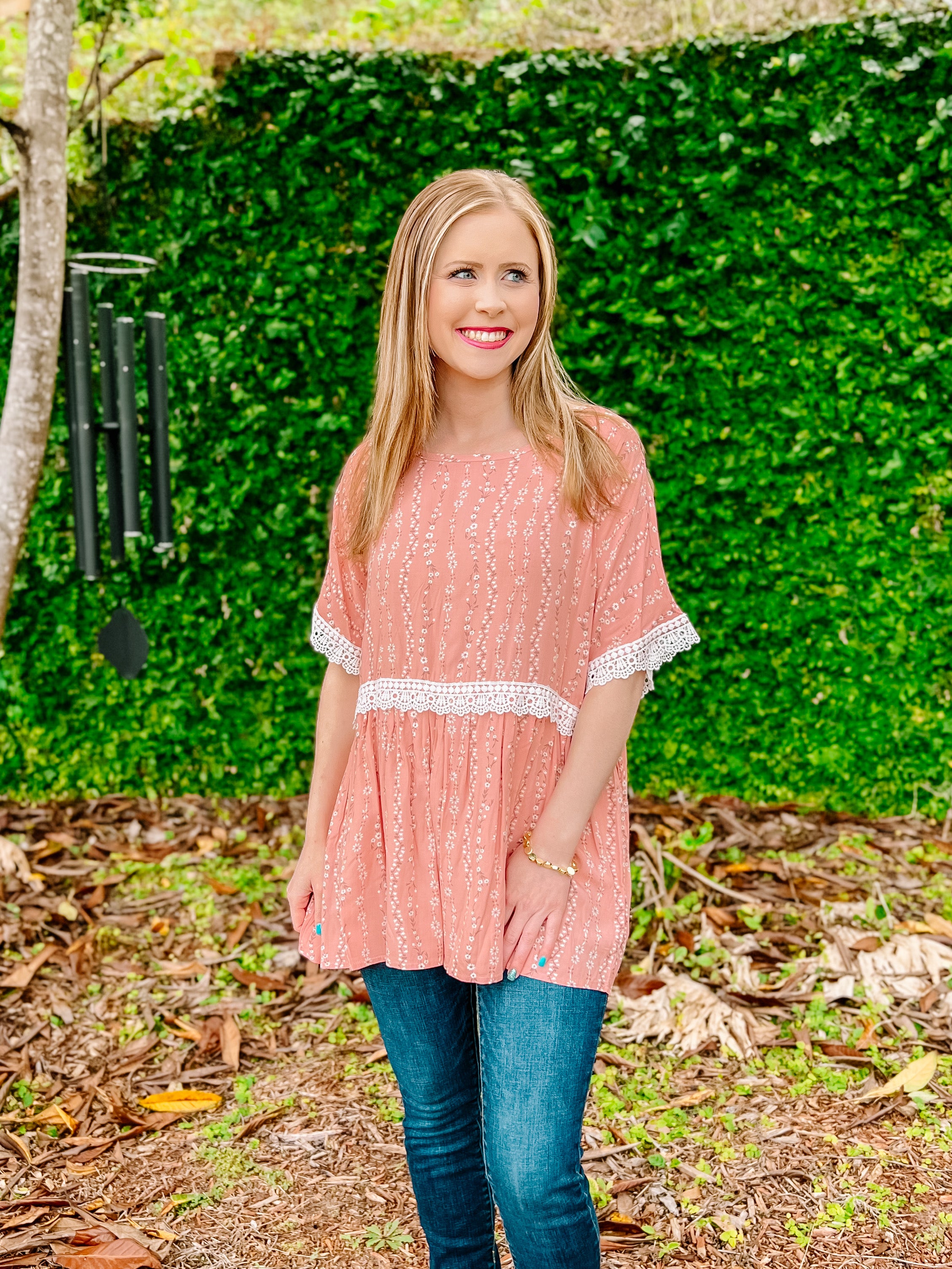 Coral Floral Short Sleeve Top-PLUS 3X