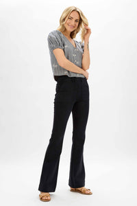 Judy Blue Denim Black High Waist Elastic Pull On Trouser Flare