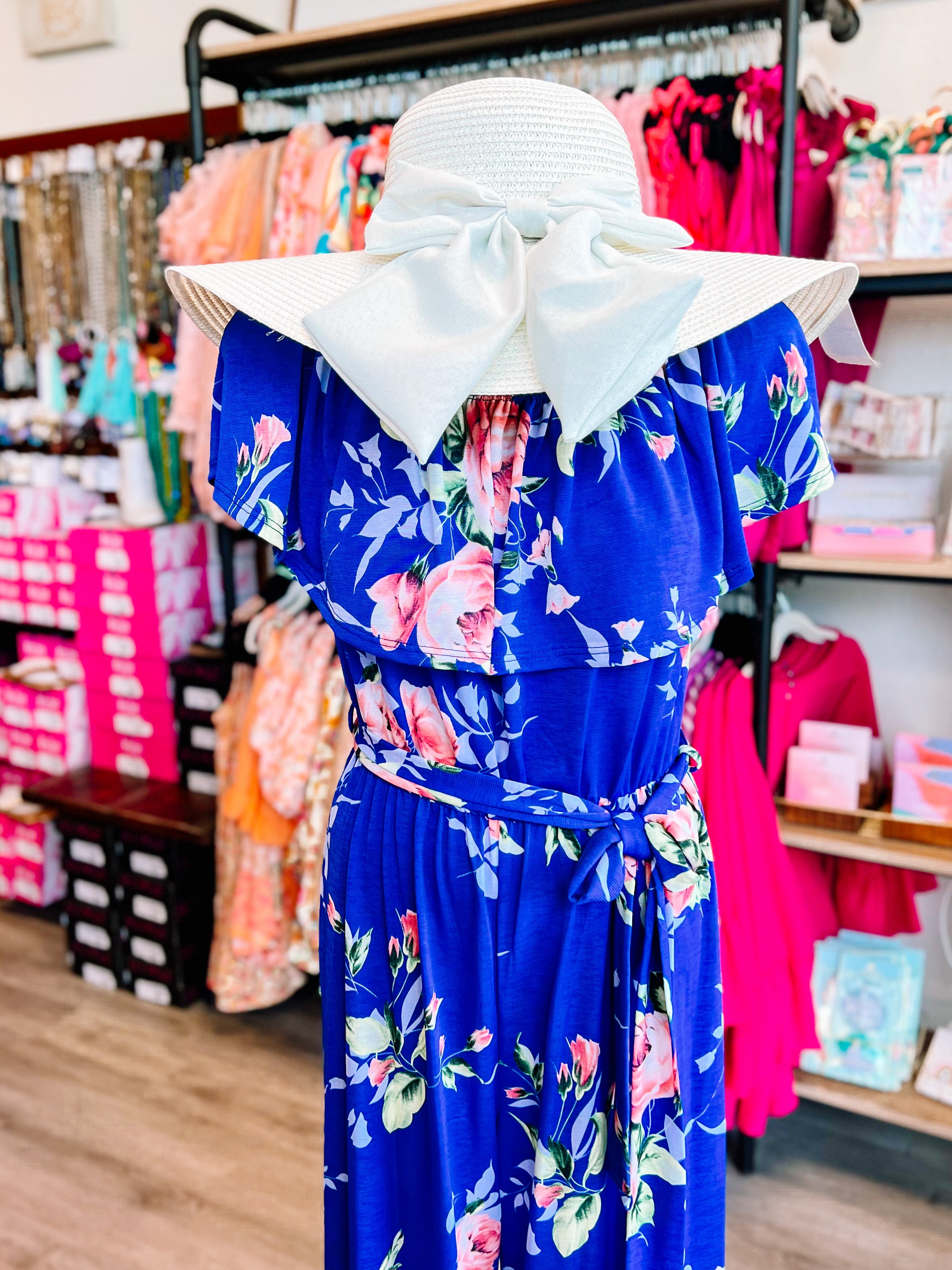 Blue Floral Off/On Shoulder Jumpsuit