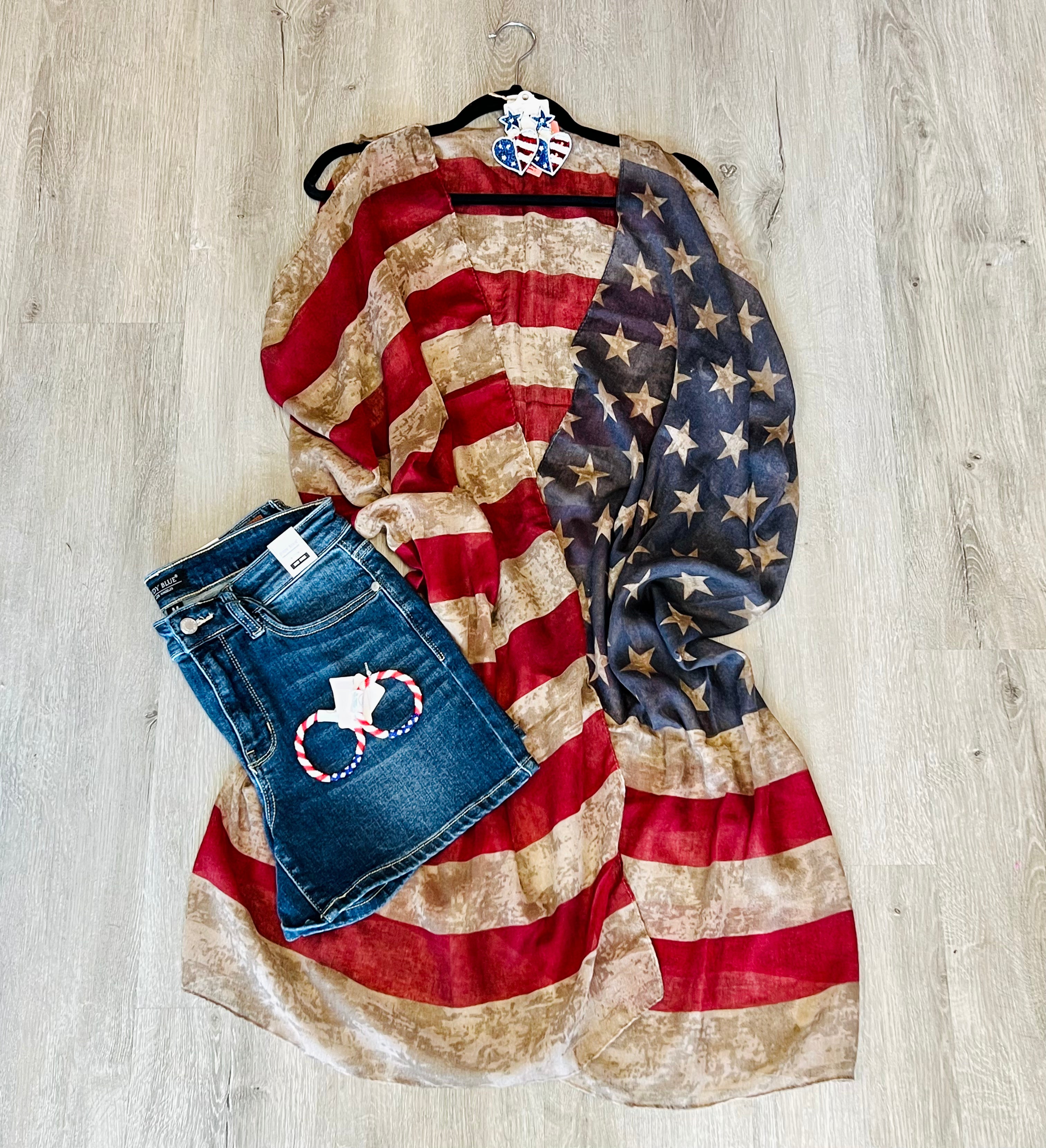 Vintage American Flag Scarf/Kimono/Cover