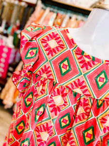 Coral Printed Ruffle Frilly Pocketed Dress