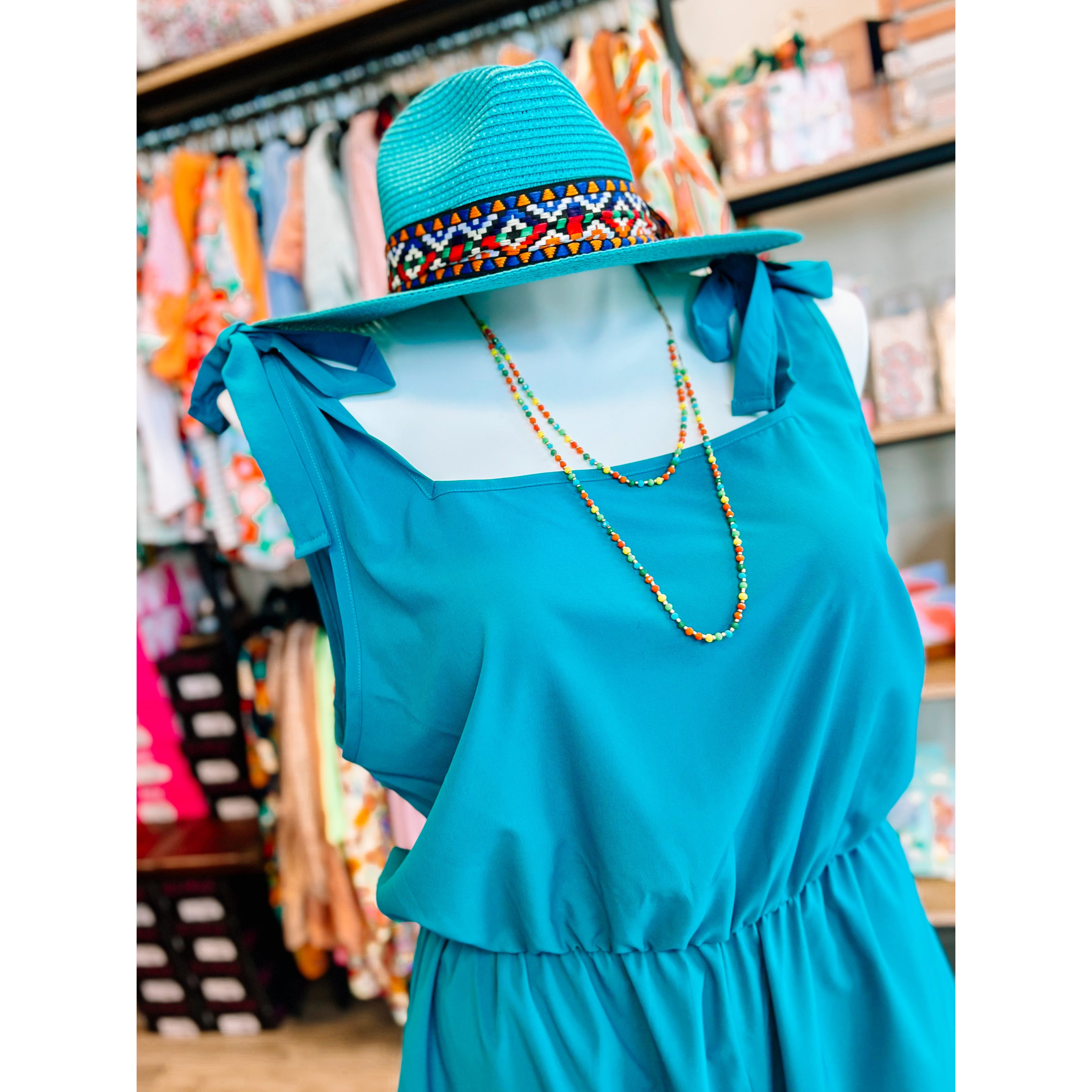 Teal Woven Tie Knot Bow Romper-PLUS