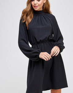 Mock Neck Ruched Waist Longsleeve Dress