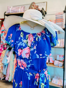 Blue Floral Off/On Shoulder Jumpsuit