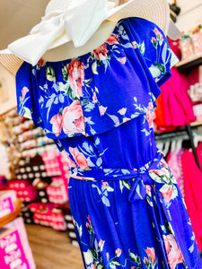 Blue Floral Off/On Shoulder Jumpsuit