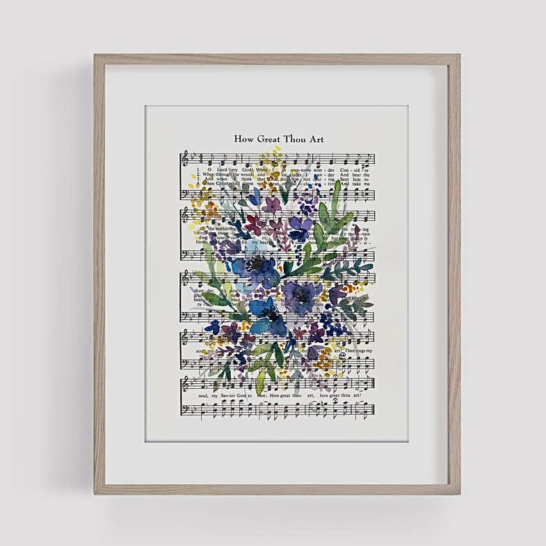 How Great Thou Art Blue Floral Hymn Print 5x7