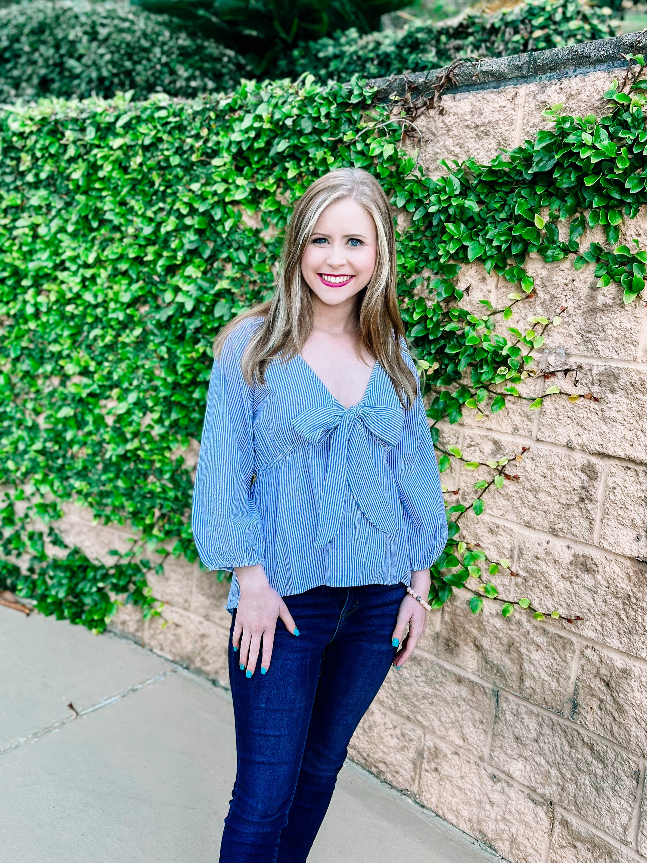 Seersucker Blue Striped Knotted Top- PLUS- SALE