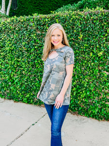 Camo Tied Knot Cut Out Top