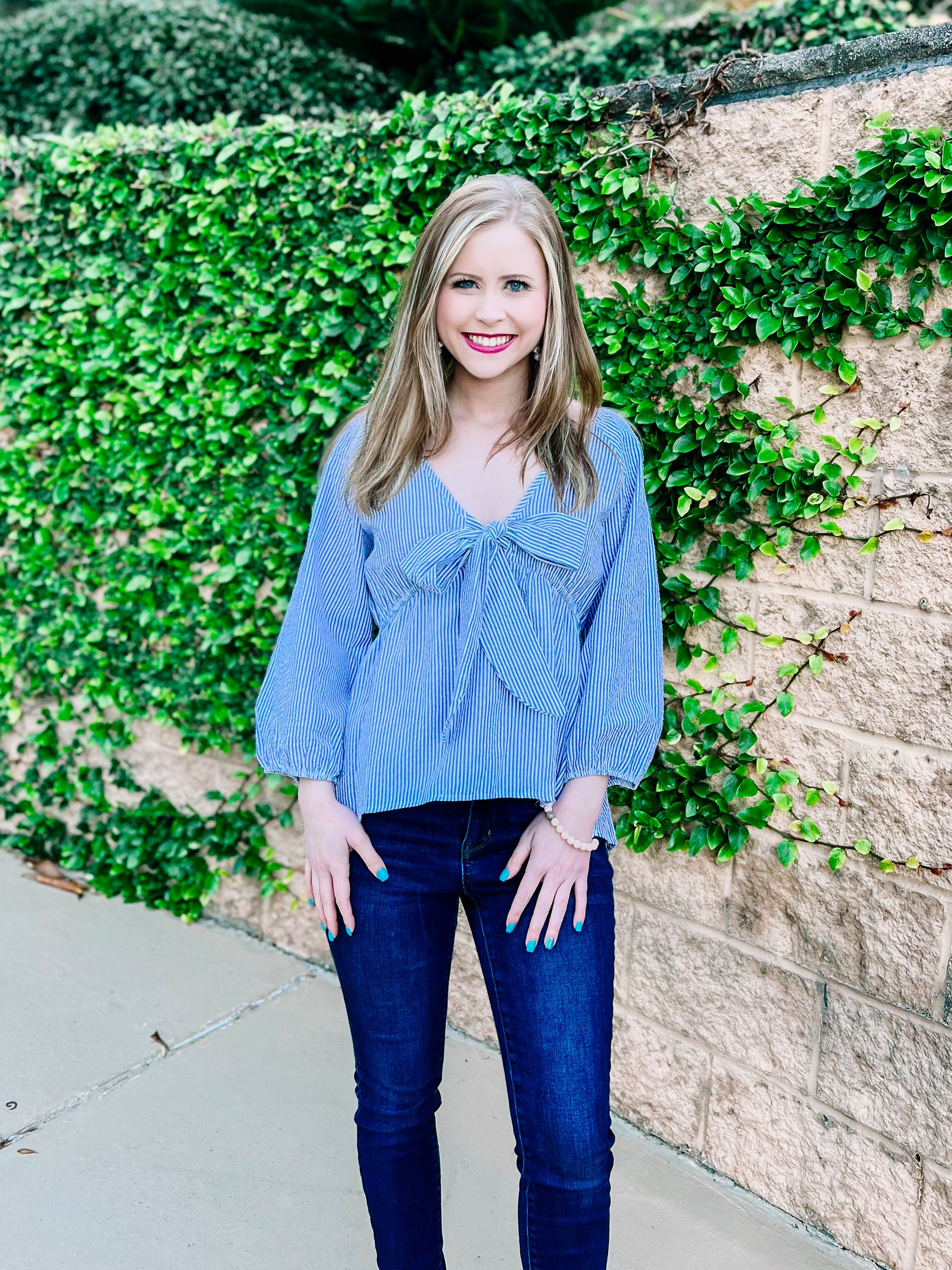 Seersucker Blue Striped Knotted Top- PLUS- SALE