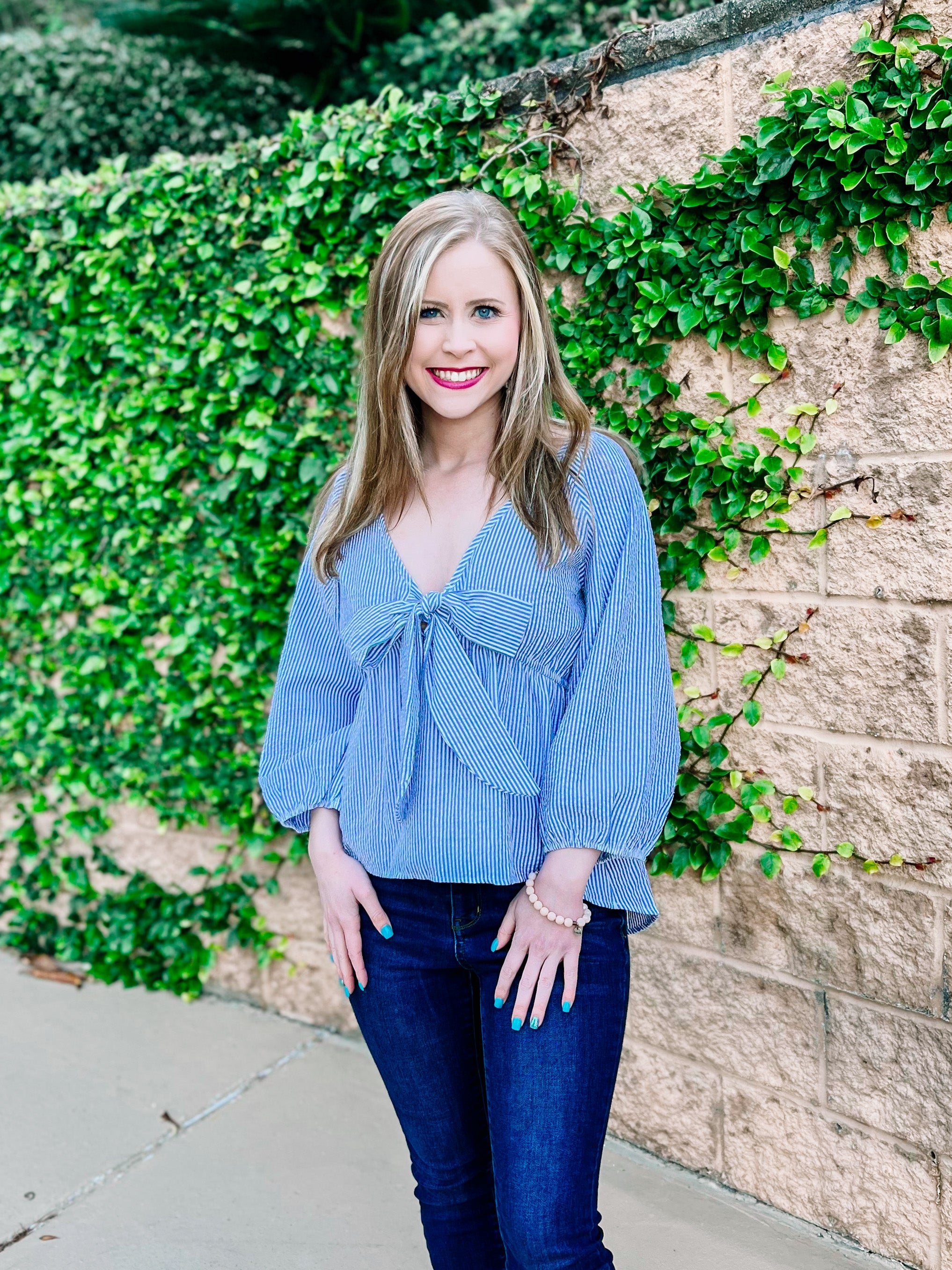 Seersucker Blue Striped Knotted Top- PLUS- SALE