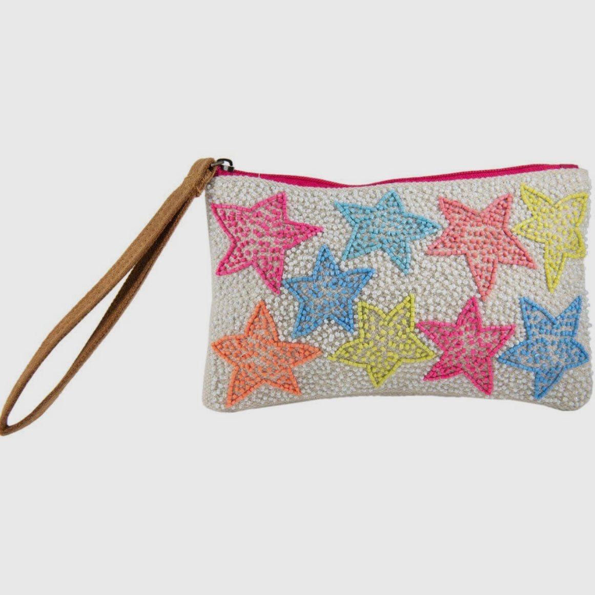 Multi Colored Star Seedbead Wristlet Pouch