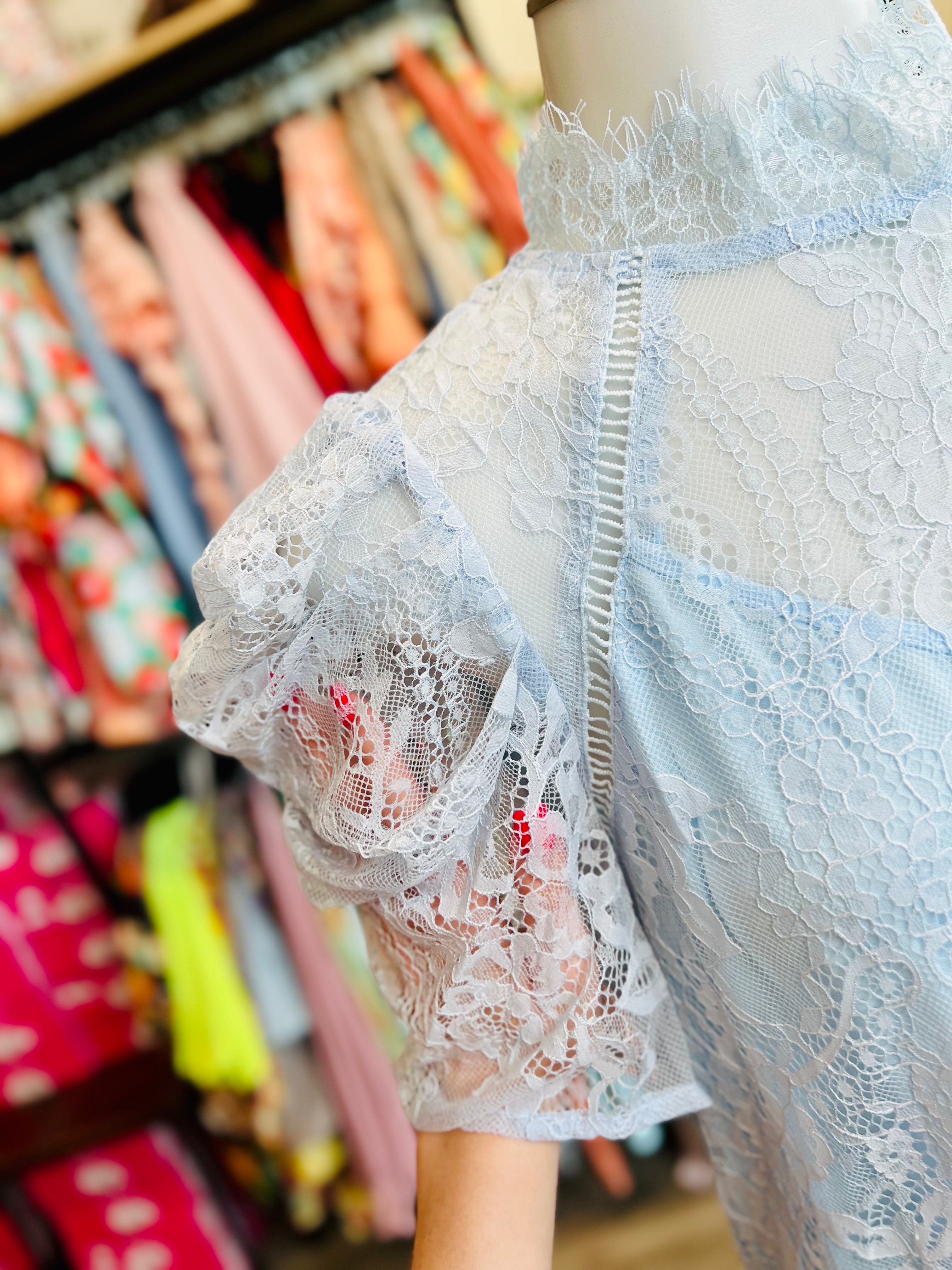 Baby Blue Lace Mock Neck Top- SALE