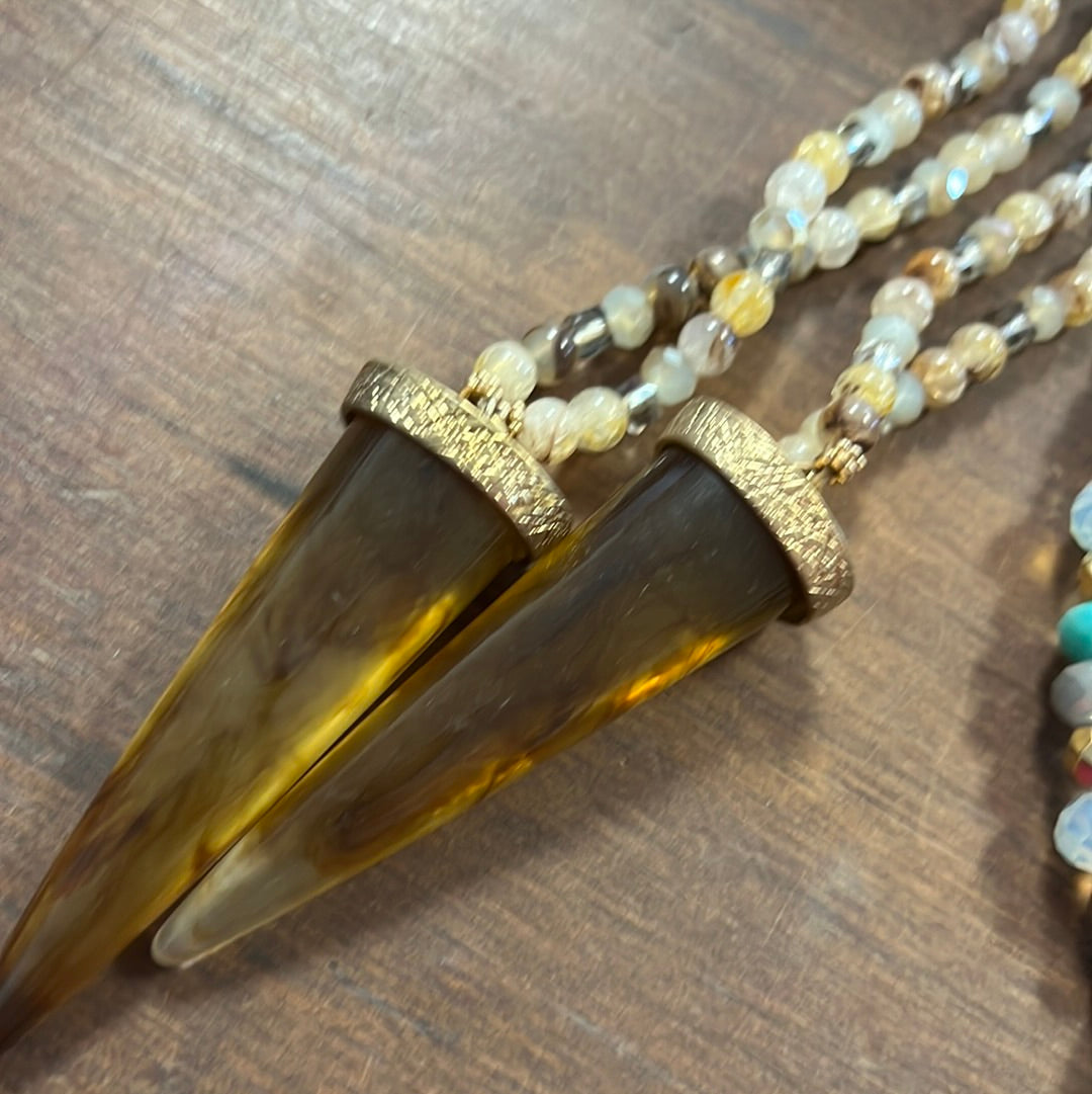 Brown Tooth Stone Beaded Topaz Necklace