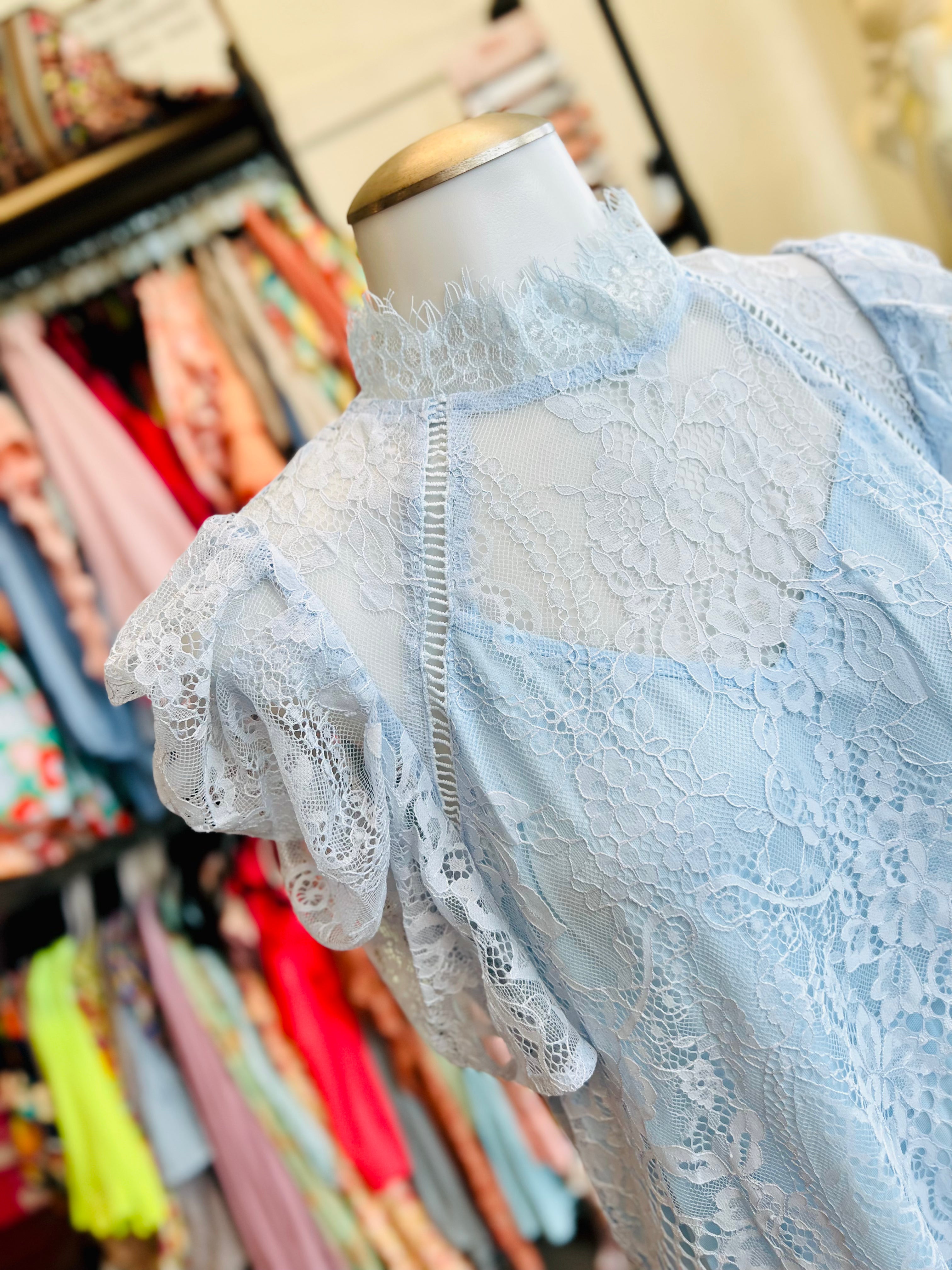 Baby Blue Lace Mock Neck Top- SALE
