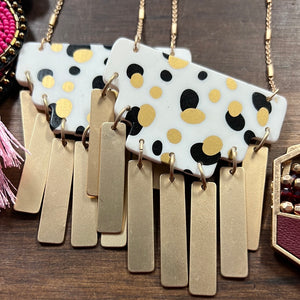 Gold Metal Fringe White Gold Black Dots Necklace