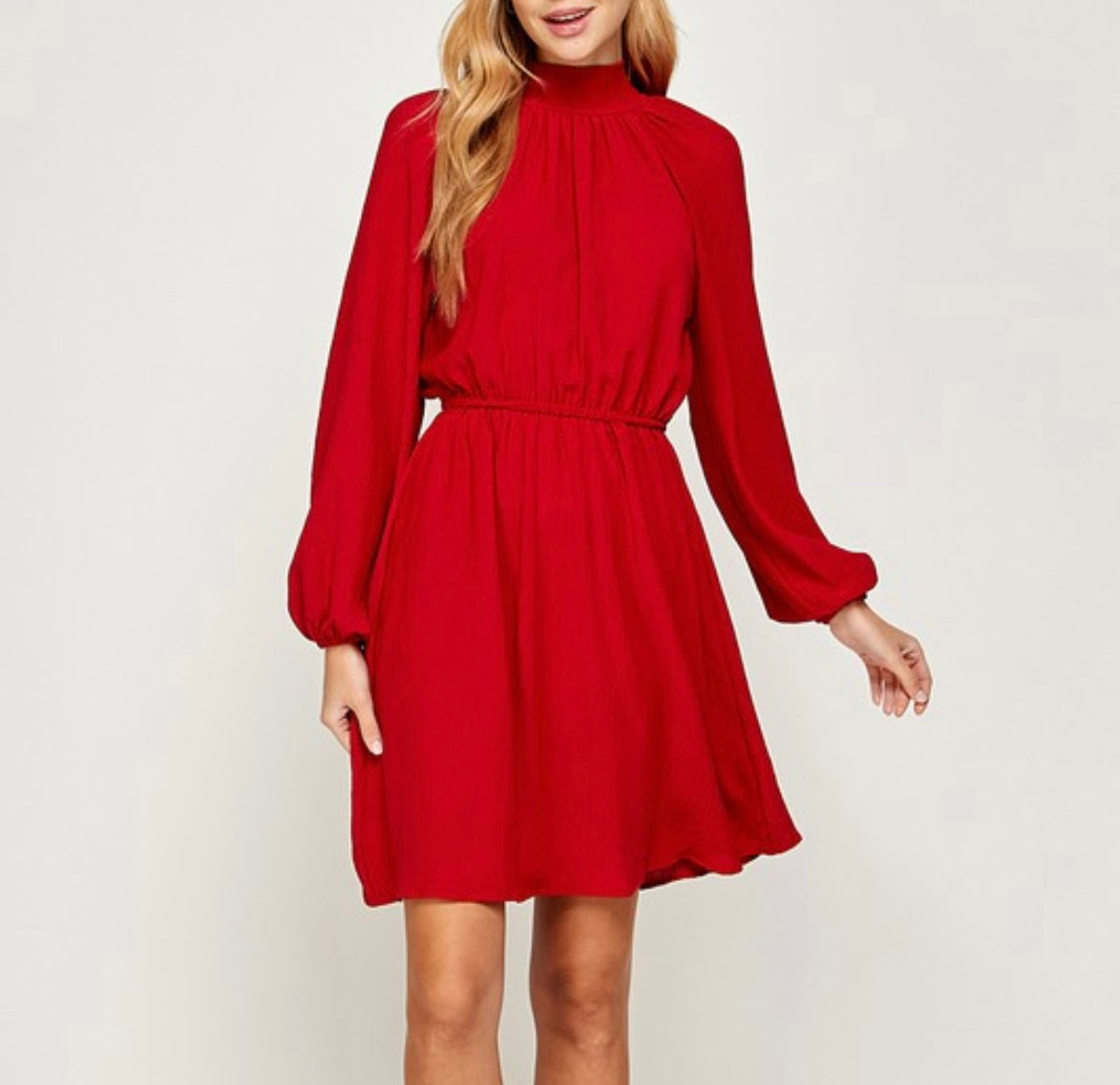 Mock Neck Ruched Waist Longsleeve Dress