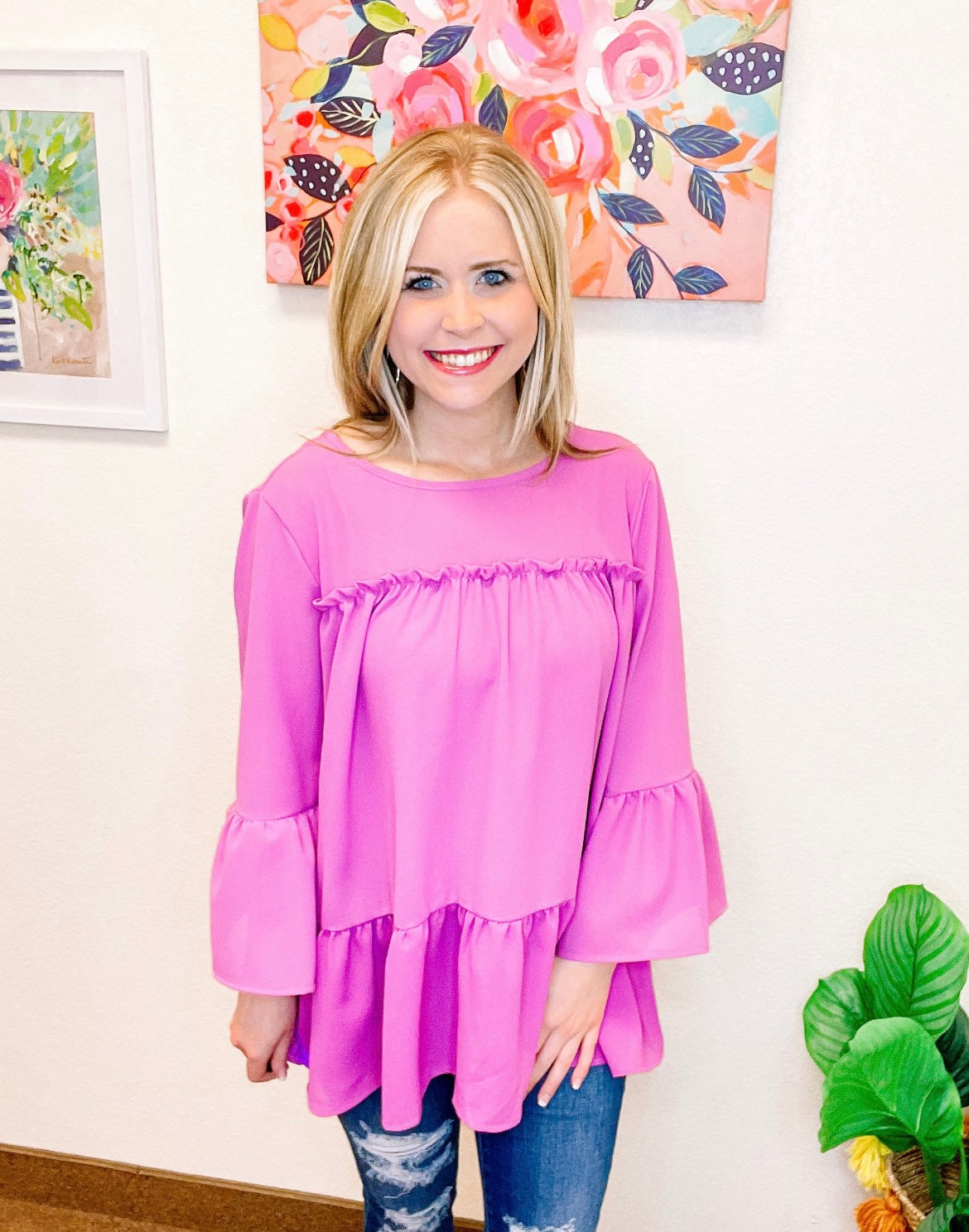 Orchid Frilly Woven Ruffle Blouse- SALE