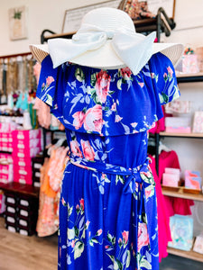 Blue Floral Off/On Shoulder Jumpsuit