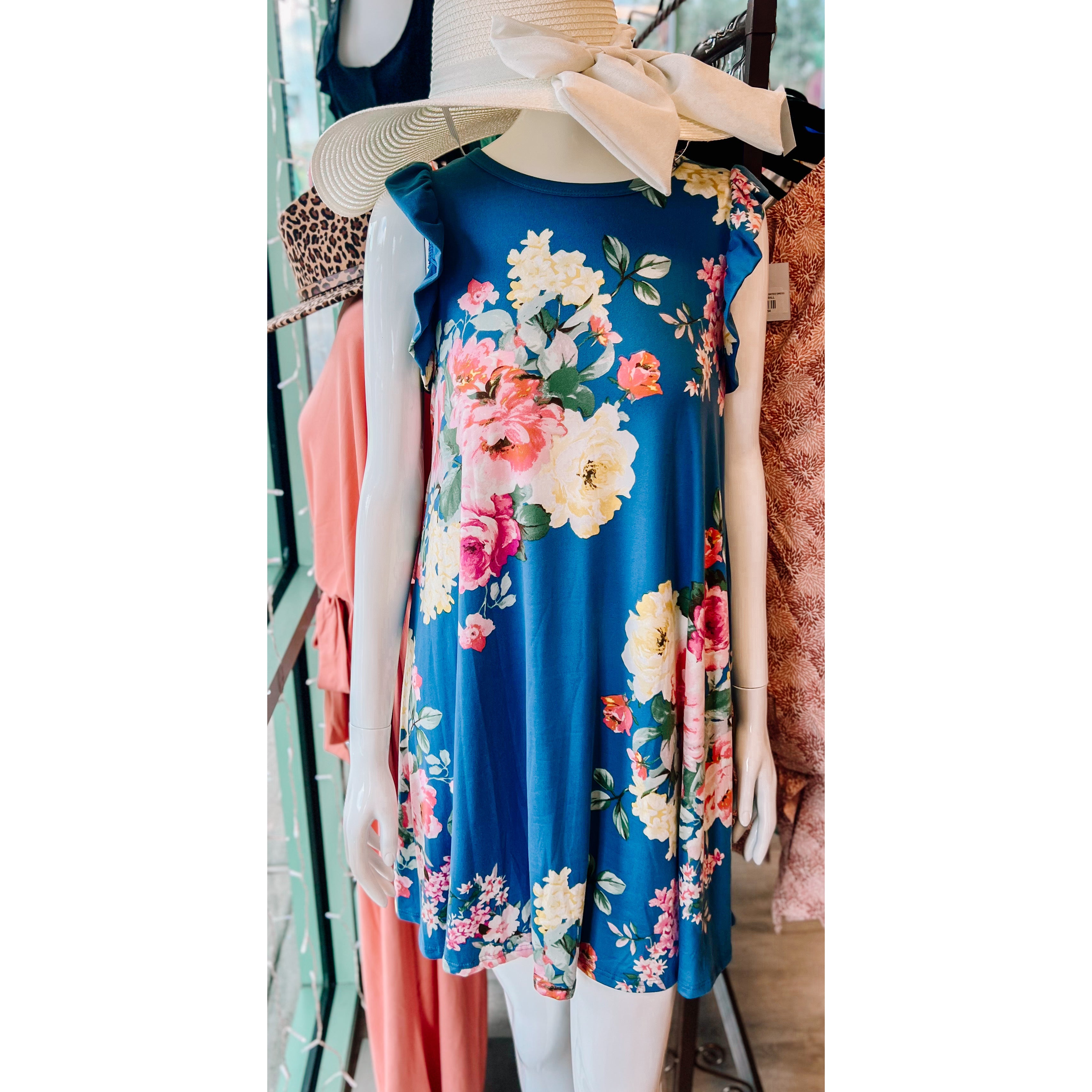 Blue Floral Ruffle Dress