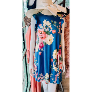 Blue Floral Ruffle Dress