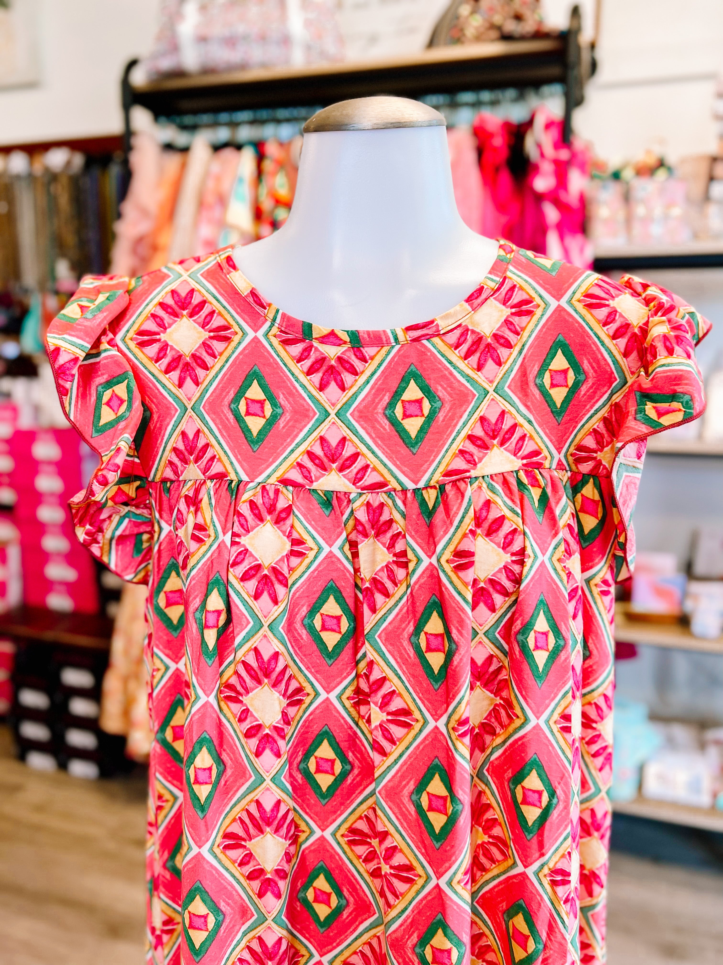 Coral Printed Ruffle Frilly Pocketed Dress