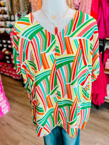 Bright Green Red Geometric Top-PLUS