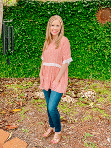 Coral Floral Short Sleeve Top-PLUS 3X