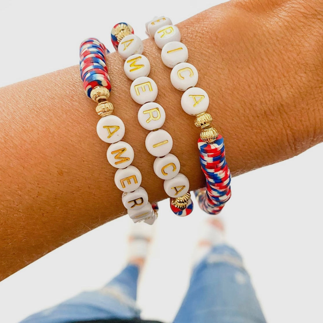America Red White Blue Heishi Bracelet