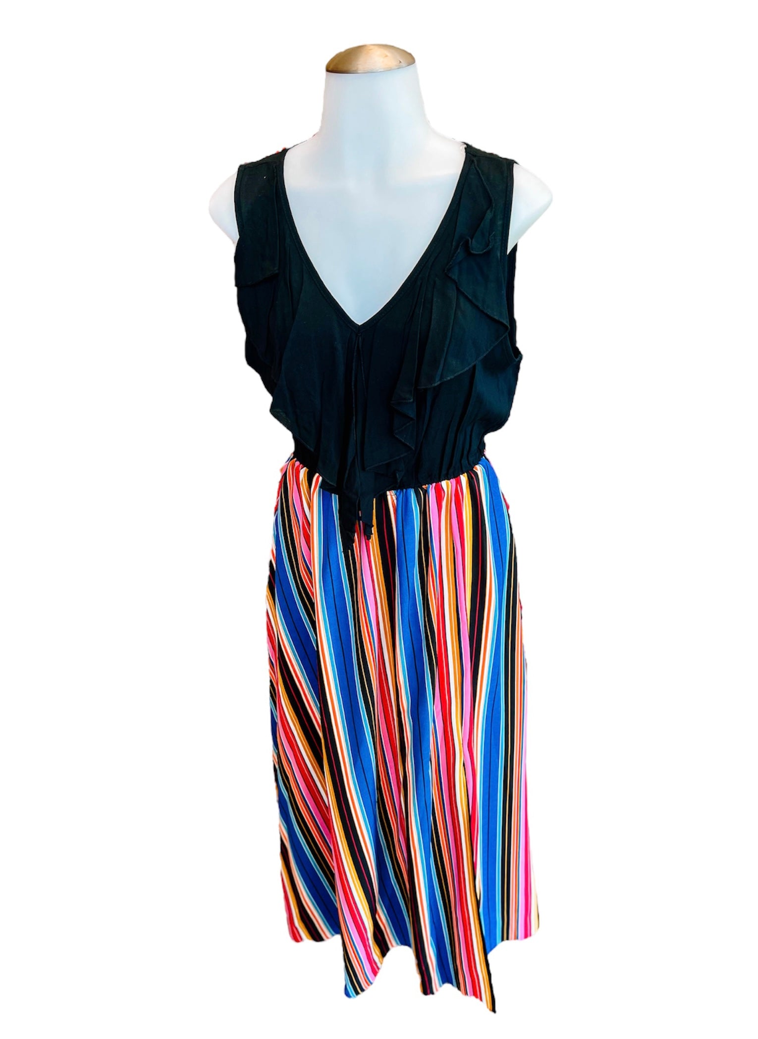 Black Multi Striped Maxi Vertical Striped Dress
