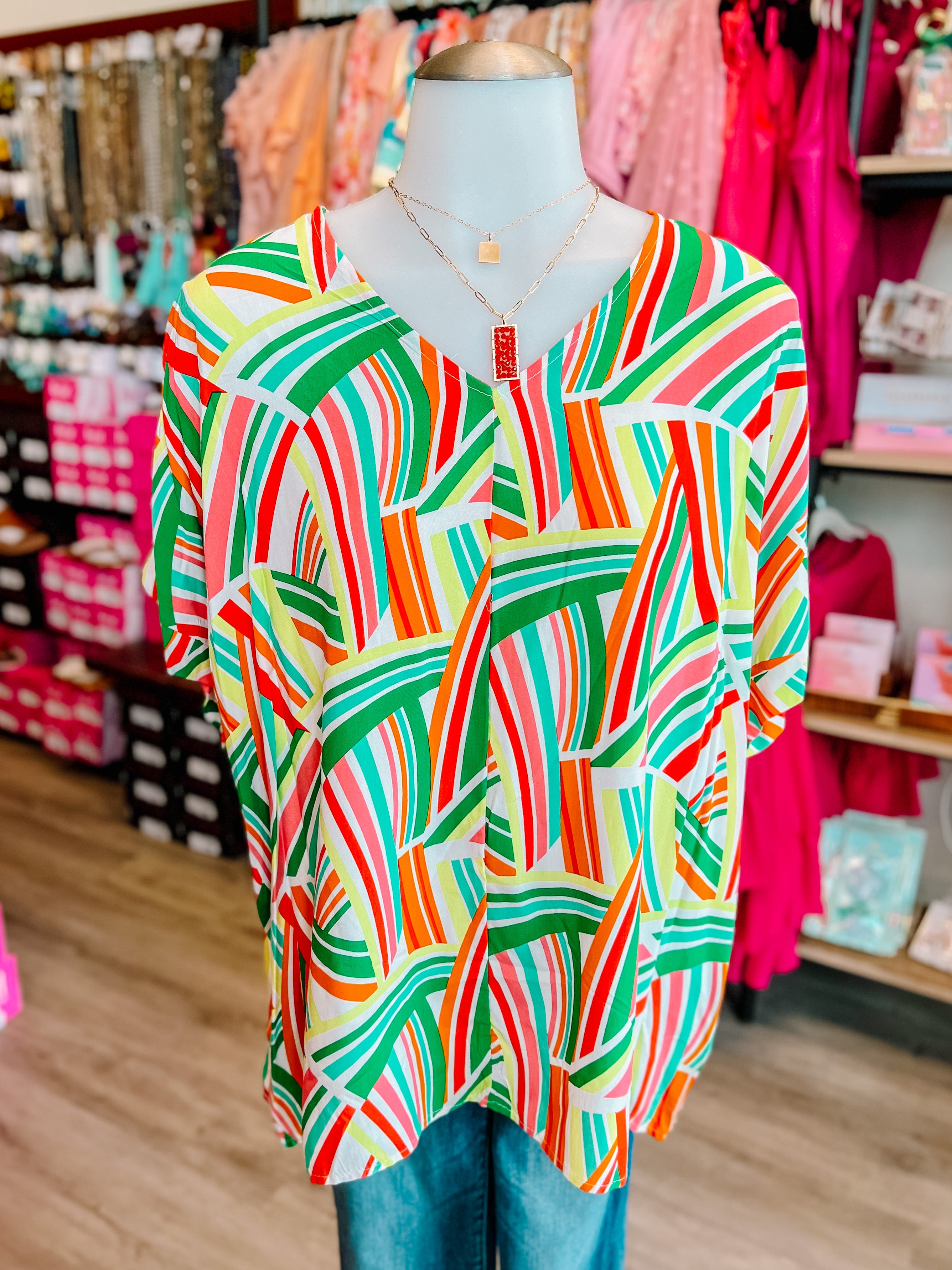 Bright Green Red Geometric Top-PLUS