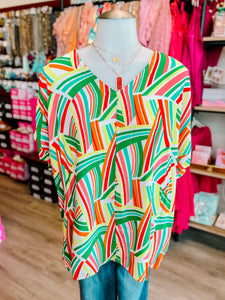 Bright Green Red Geometric Top-PLUS
