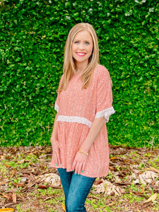 Coral Floral Short Sleeve Top-PLUS 3X