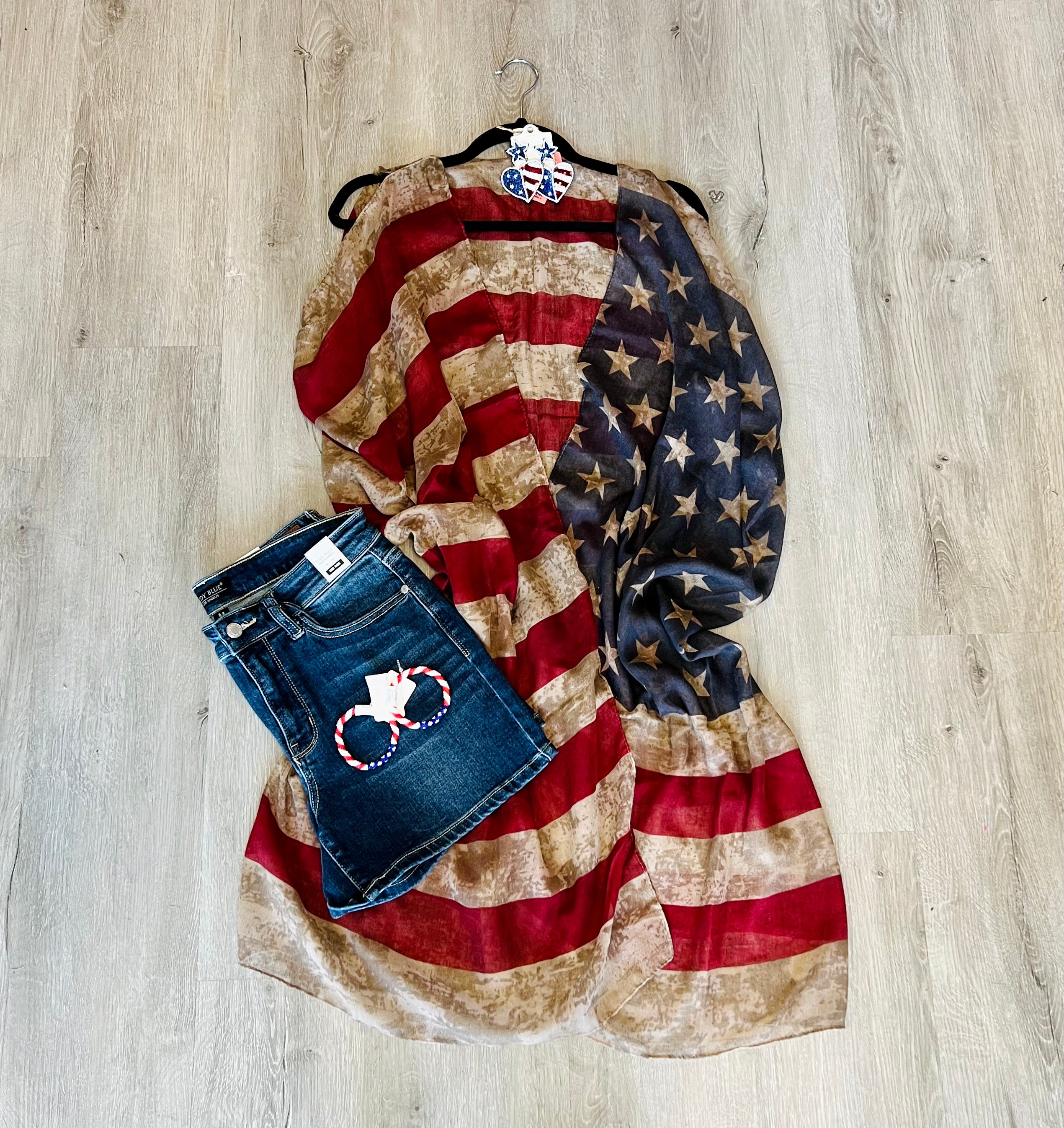 Vintage American Flag Scarf/Kimono/Cover